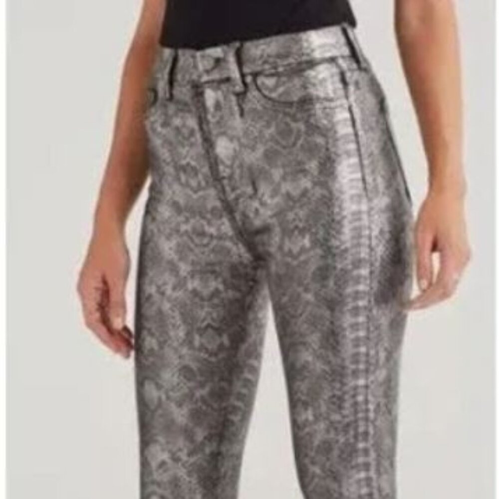 7 For All Mankind Skinny Metallic Gray Faux Snake Skin, 26x26, NWT, $225 MSRP